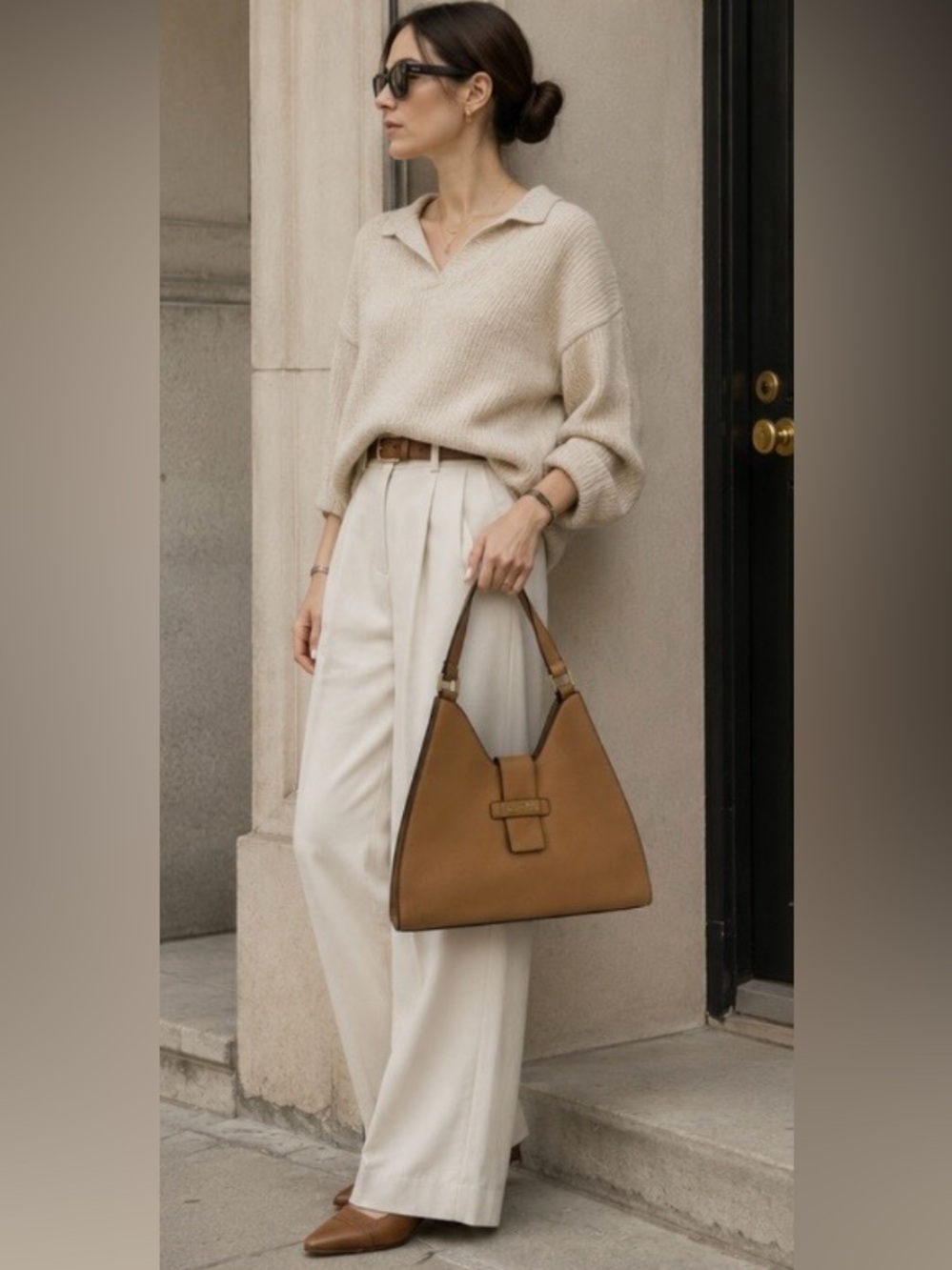 Kenneth Cole Reaction Vegan Pebbled Leather Shoulder Bag - Camel/ Cognac